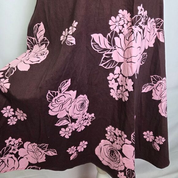 Y2K Strapless Floral Dress Pink Brown Bow Detail Size 9 - Picture 5 of 7